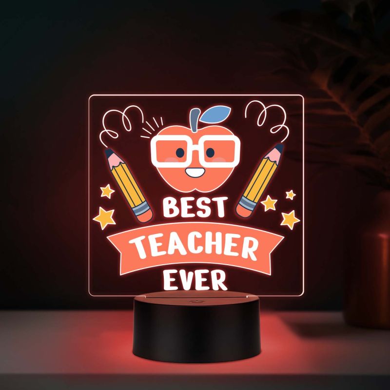 Best Teacher Ever Acrylic LED Lamp with UV Print – Multicolor Gift for Teachers Day, School Teacher Gift Unique Teacher Appreciation Day Gift
